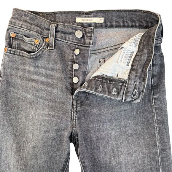 Levi’s Wedgie Jeans Women's 27 x 26 Faded Black Button Fly Raw Fray Hem Stretch - Picture 4 of 14